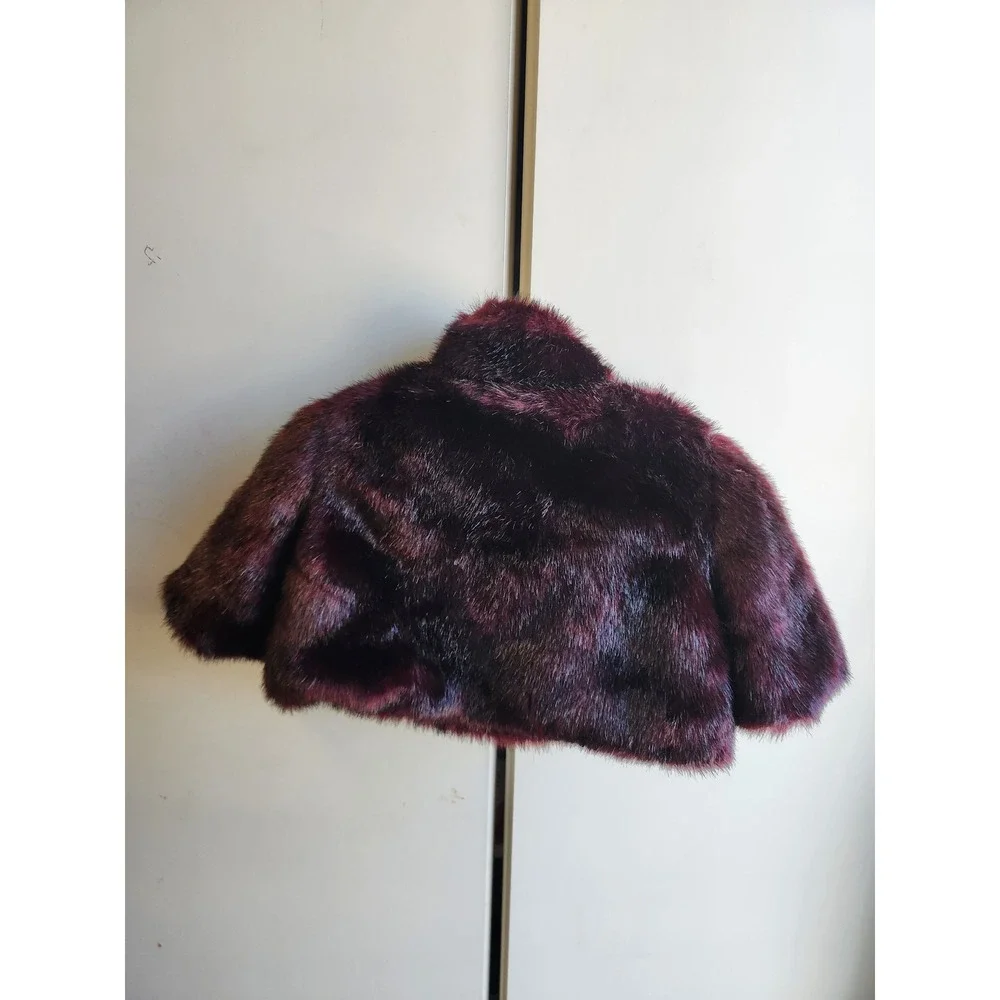 Baker by Ted Baker Faux Fur Bolero Jacket Burgundy Floral Lining 18-24M‎
